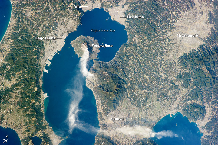 An image taken from the International Space Station showing Kagoshima and its surroundings on January 10, 2013  (Image credits: Wikipedia.org)