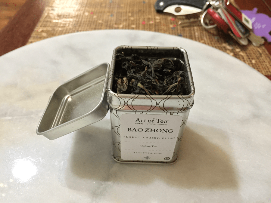 Bao Zhong High Grade (Art of Tea): canister open by Jocilyn Mors is licensed under a Creative Commons Attribution-ShareAlike 4.0 International License.