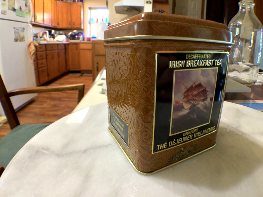 <a rel="license" href="http://creativecommons.org/licenses/by-sa/4.0/"><img alt="Creative Commons License" style="border-width:0" src="https://i.creativecommons.org/l/by-sa/4.0/88x31.png" /></a><br /><span xmlns:dct="http://purl.org/dc/terms/" href="http://purl.org/dc/dcmitype/StillImage" property="dct:title" rel="dct:type">Decaf Irish Breakfast (Metro): tea tin B</span> by <a xmlns:cc="http://creativecommons.org/ns#" href="http://parting.gifts" property="cc:attributionName" rel="cc:attributionURL">Jocilyn Mors</a> is licensed under a <a rel="license" href="http://creativecommons.org/licenses/by-sa/4.0/">Creative Commons Attribution-ShareAlike 4.0 International License</a>.