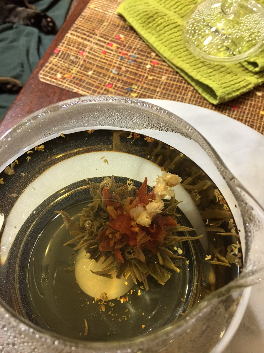 Three Flower Burst Tea (Eli): on Display A by Jocilyn Mors is licensed under a Creative Commons Attribution-ShareAlike 4.0 International License.